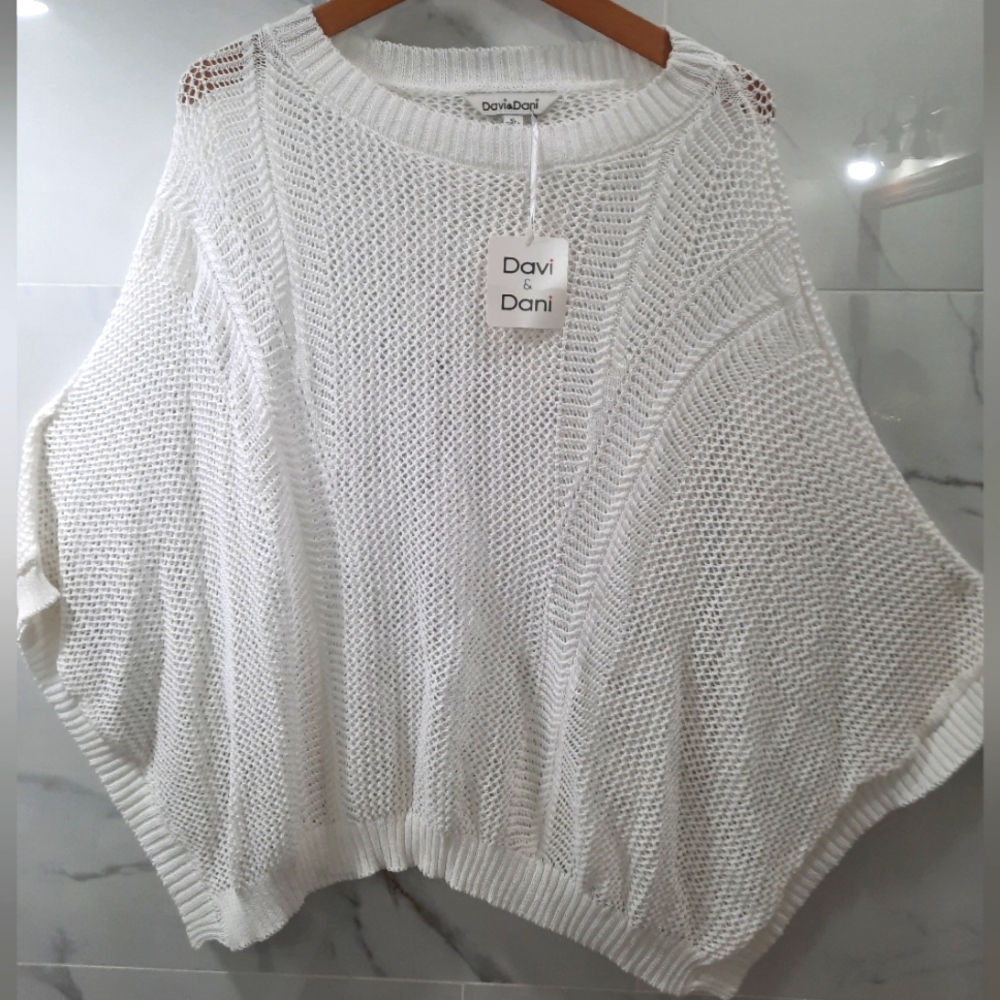 DAVI & DANI White Mesh Spring Summer Dolman Sleeve Sweater Size XL